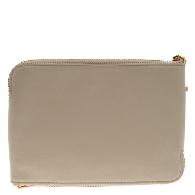 Pre Owned Chloe Beige Leather Double Zip Reversible Pouch
