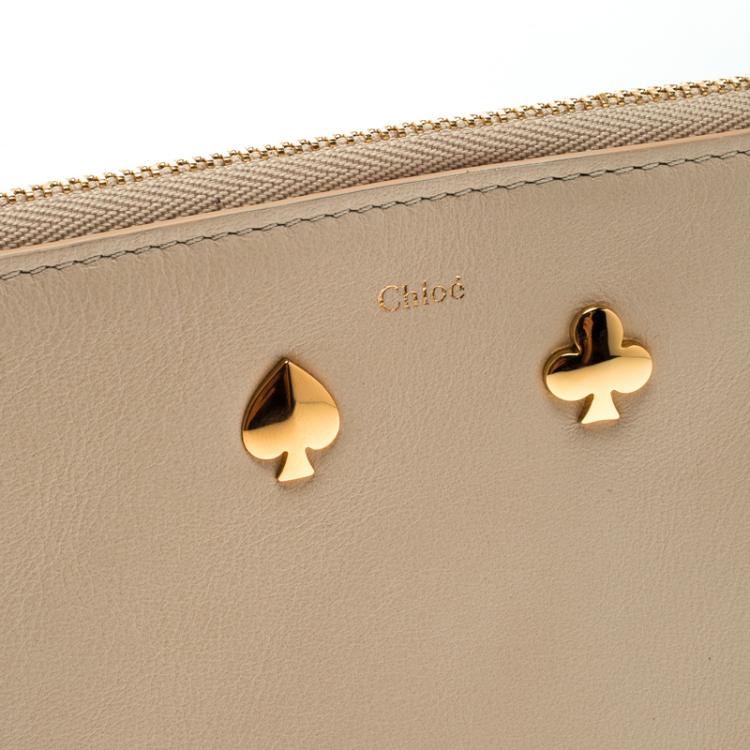 Pre Owned Chloe Beige Leather Double Zip Reversible Pouch