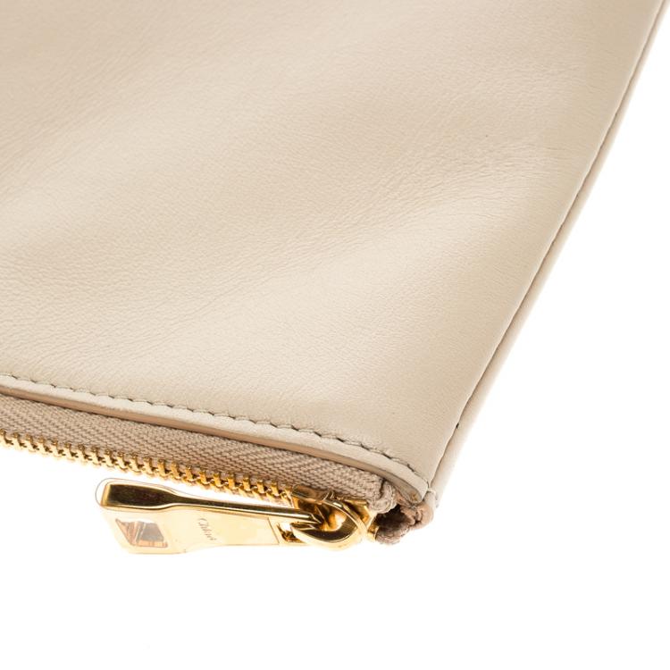 Pre Owned Chloe Beige Leather Double Zip Reversible Pouch