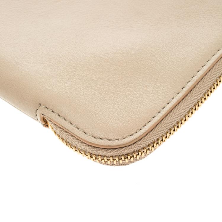 Pre Owned Chloe Beige Leather Double Zip Reversible Pouch