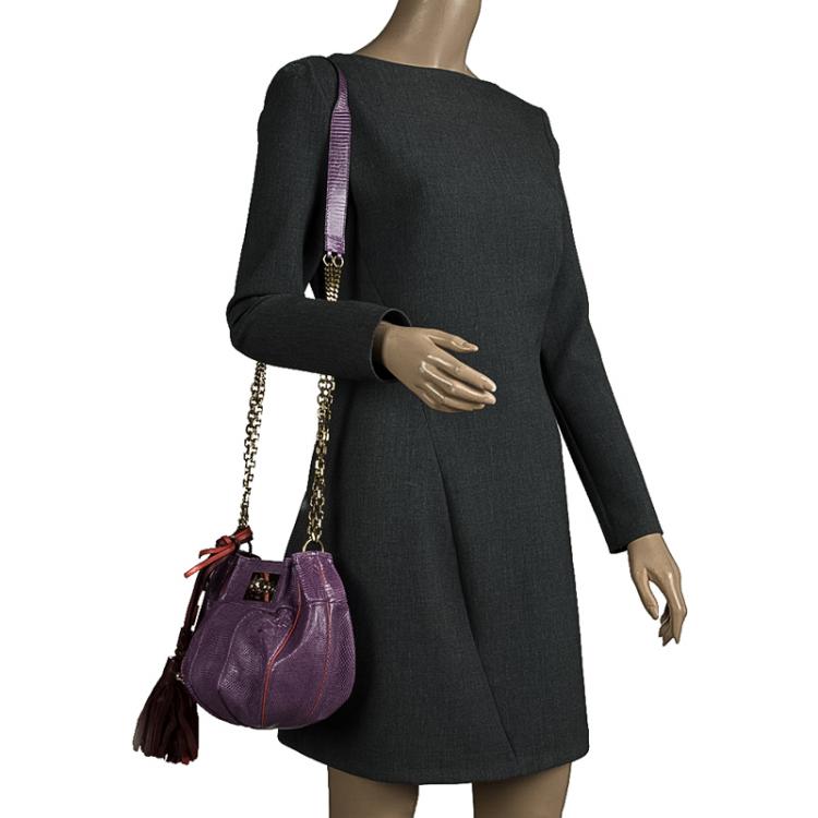 Pre Owned Chloe Purple Lizard Boudoir Bucket Crossbody Bag
