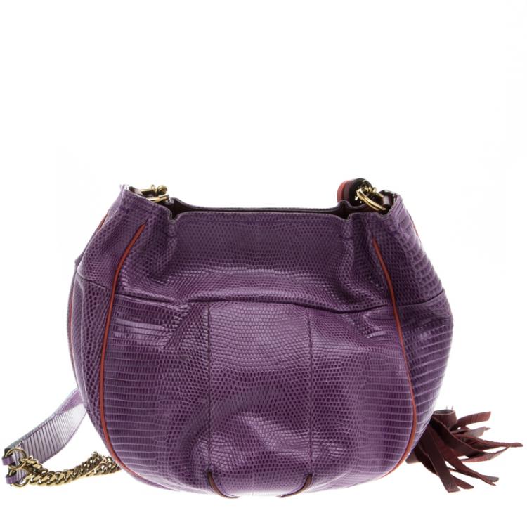 Pre Owned Chloe Purple Lizard Boudoir Bucket Crossbody Bag