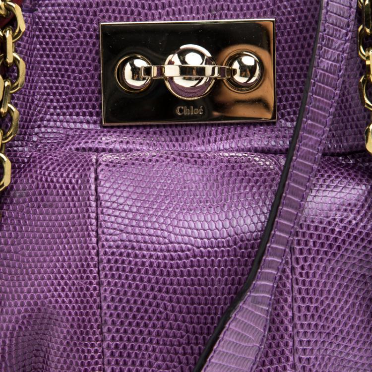 Pre Owned Chloe Purple Lizard Boudoir Bucket Crossbody Bag