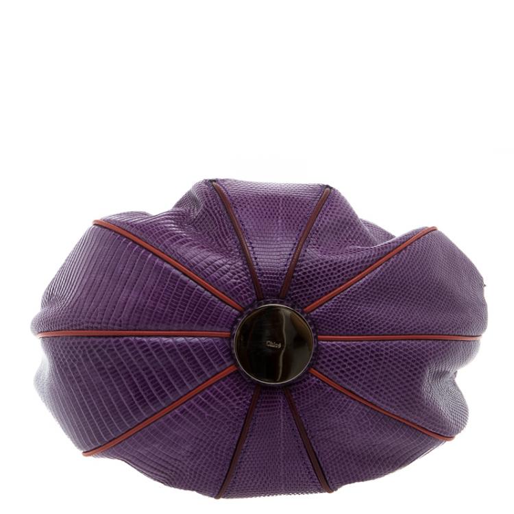 Pre Owned Chloe Purple Lizard Boudoir Bucket Crossbody Bag