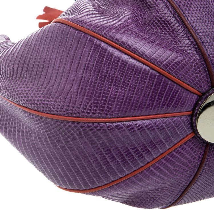Pre Owned Chloe Purple Lizard Boudoir Bucket Crossbody Bag