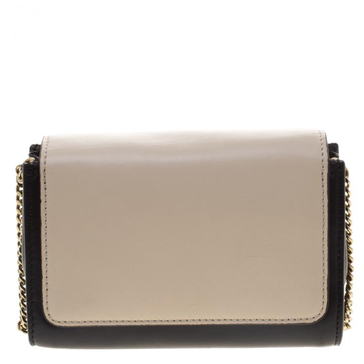 Pre Owned Chloe Off White/Black Leather Elle Chain Clutch