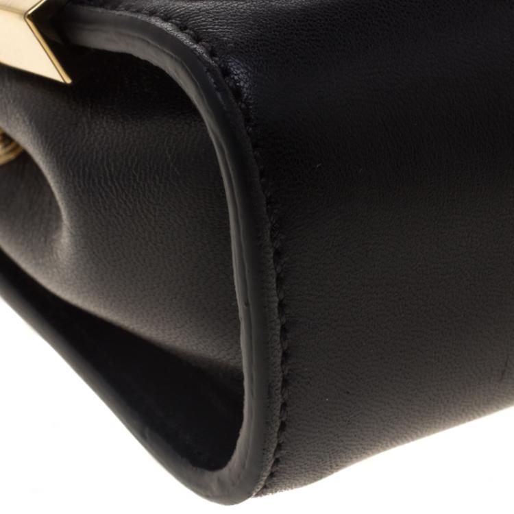 Pre Owned Chloe Off White/Black Leather Elle Chain Clutch