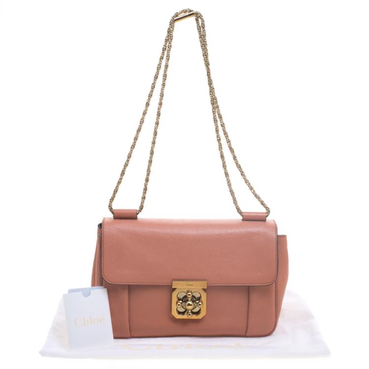 Pre Owned Chloe Peach Leather Medium Elsie Chain Shoulder Bag