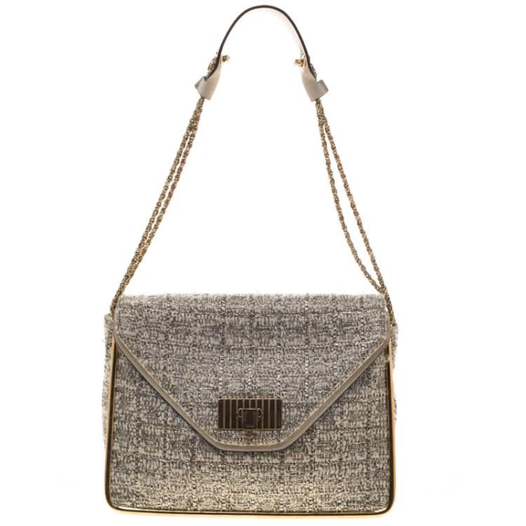 Pre Owned Chloe Metallic Tweed Medium Sally Flap Shoulder Bag