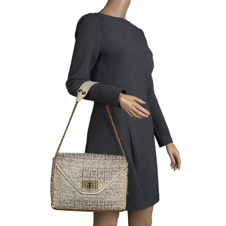 Pre Owned Chloe Metallic Tweed Medium Sally Flap Shoulder Bag