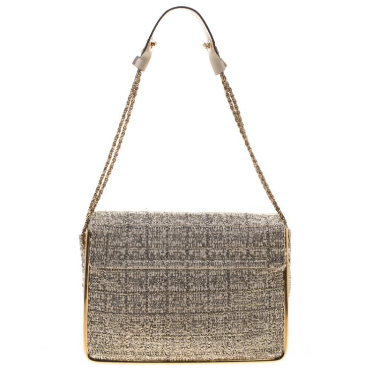 Pre Owned Chloe Metallic Tweed Medium Sally Flap Shoulder Bag