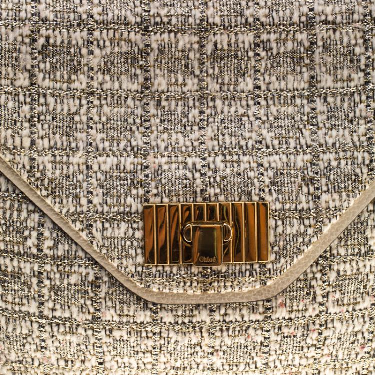 Pre Owned Chloe Metallic Tweed Medium Sally Flap Shoulder Bag