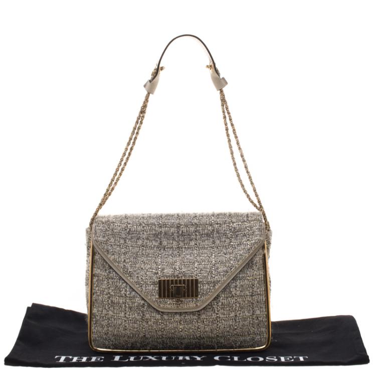 Pre Owned Chloe Metallic Tweed Medium Sally Flap Shoulder Bag