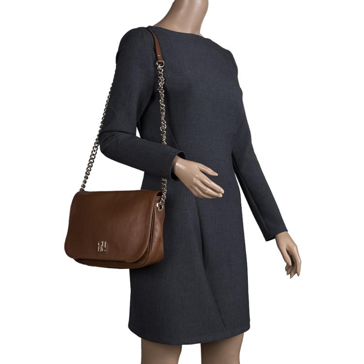 Pre Owned Carolina Herrera Brown Leather New Baltazar Shoulder Bag