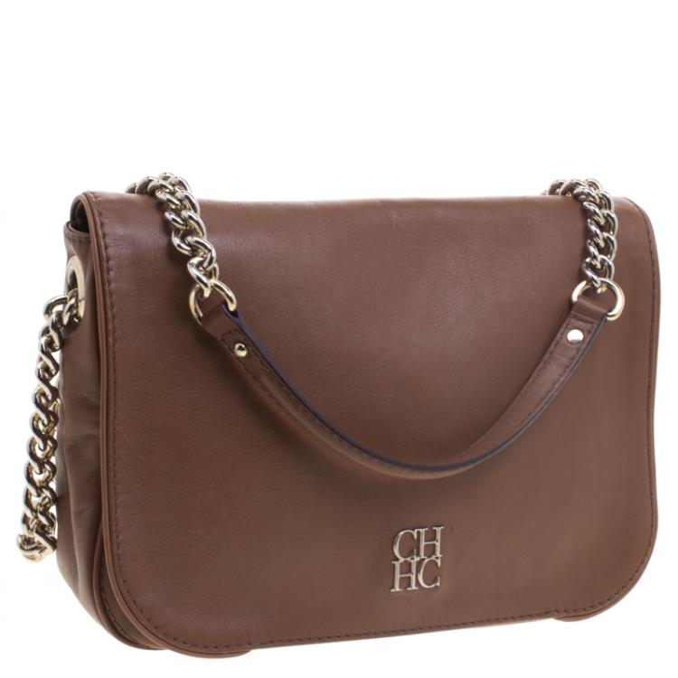 Pre Owned Carolina Herrera Brown Leather New Baltazar Shoulder Bag