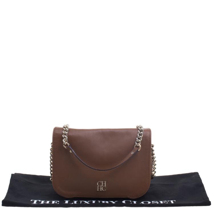 Pre Owned Carolina Herrera Brown Leather New Baltazar Shoulder Bag