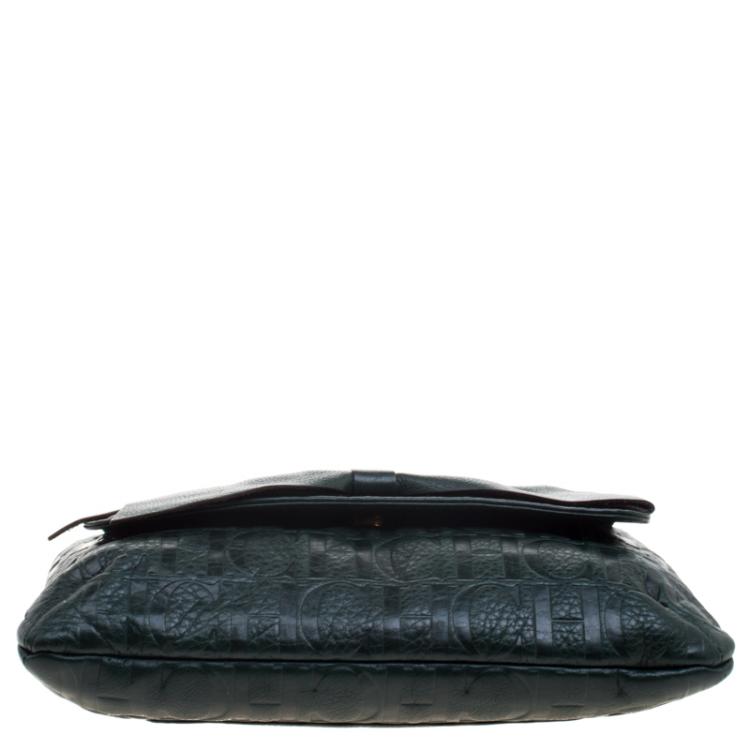 Pre Owned Carolina Herrera Dark Green Monogram Leather Audrey Shoulder Bag