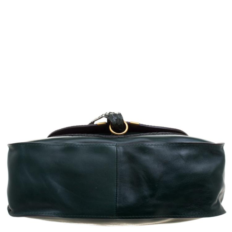 Pre Owned Chloe Green Leather and Python Medium Marcie Satchel