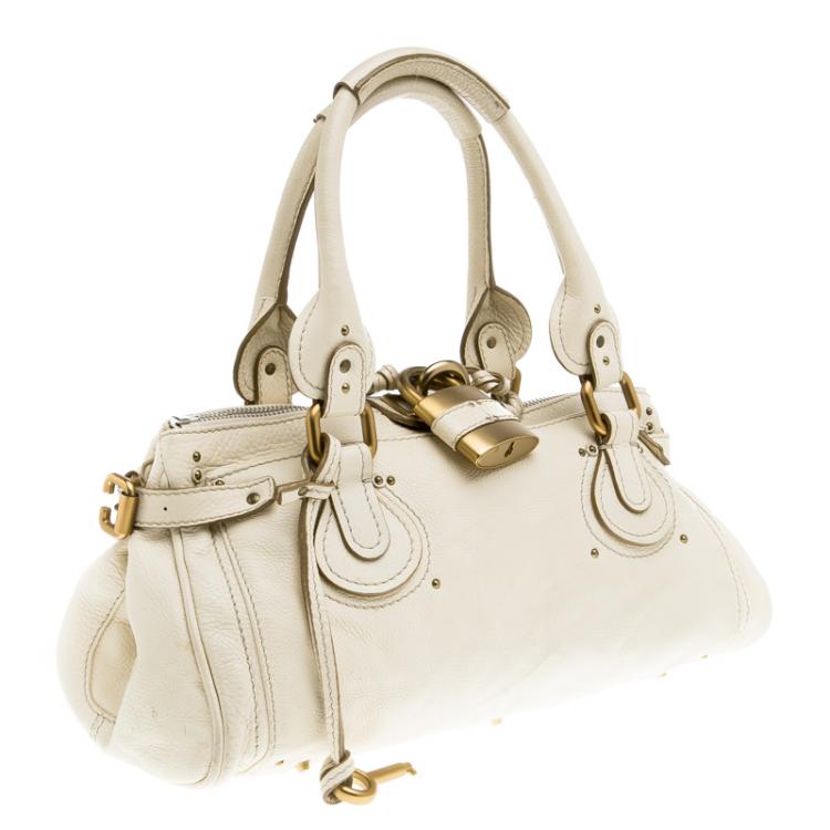 Pre Owned Chloe Cream Leather Medium Paddington Satchel