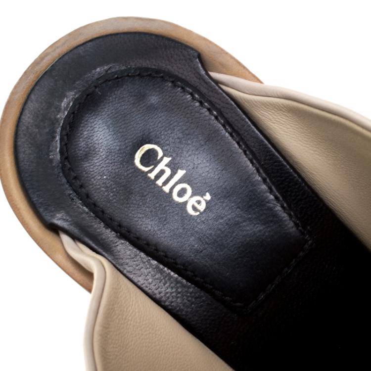 Pre Owned Chloe Monochrome Leather Slip On Mules Size 38.5