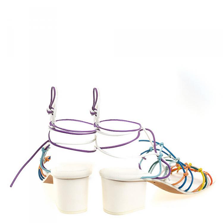 مملوكة مسبقًا Chloe Multicolor Knotted Leather Cord Ankle Wrap Sandals Size 39.5