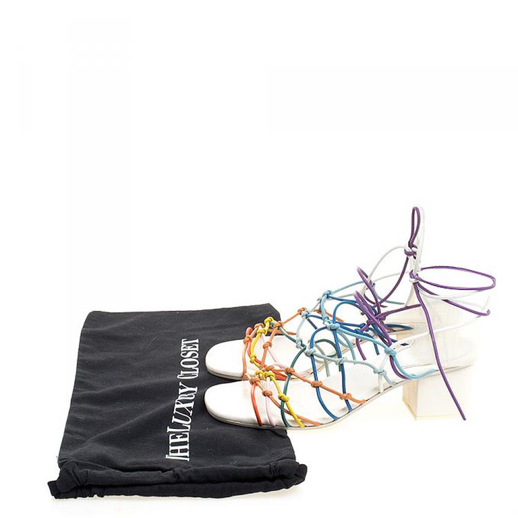 مملوكة مسبقًا Chloe Multicolor Knotted Leather Cord Ankle Wrap Sandals Size 39.5