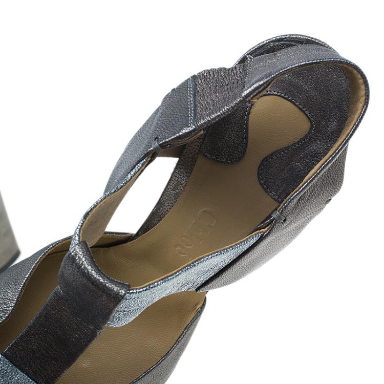 Pre Owned Chloe Metallic Leather T Strap Pumps Size 40.5