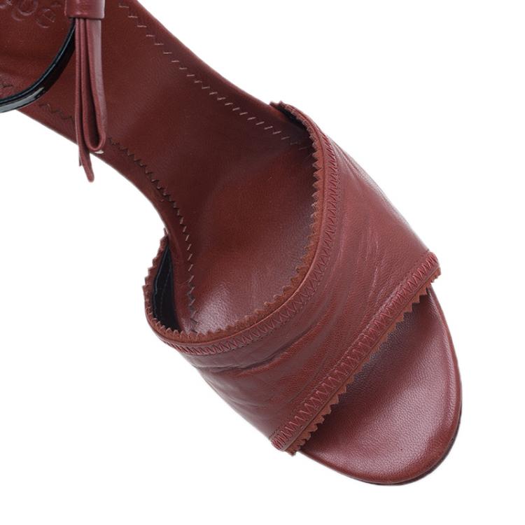Pre Owned Chloe Red Leather Bow Detail Ankle Strap Sandals Size 40