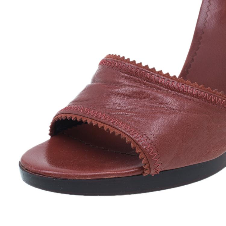 Pre Owned Chloe Red Leather Bow Detail Ankle Strap Sandals Size 40