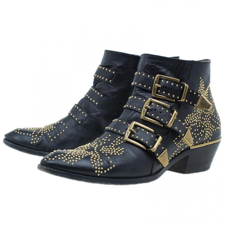 Pre Owned Chloe Suzanna Studded Ankle Boots UK Size 37