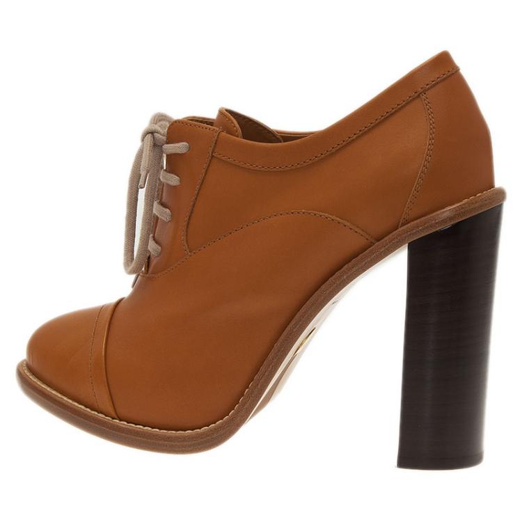 Pre Owned Chloe Beige Leather Oxford Ankle Boots Size 39