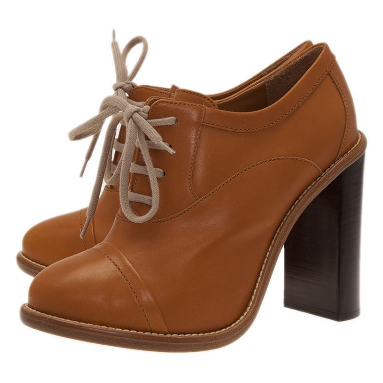 Pre Owned Chloe Beige Leather Oxford Ankle Boots Size 39