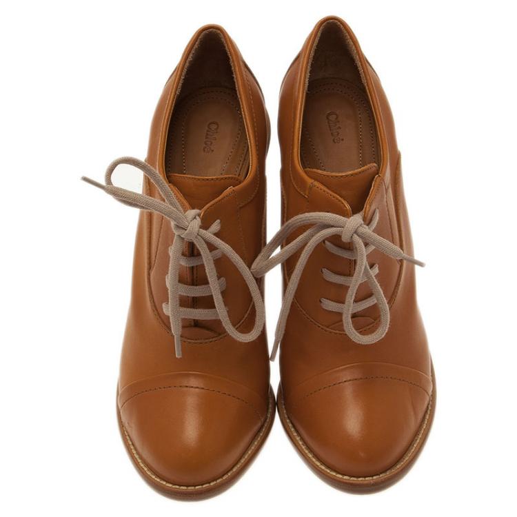 Pre Owned Chloe Beige Leather Oxford Ankle Boots Size 39