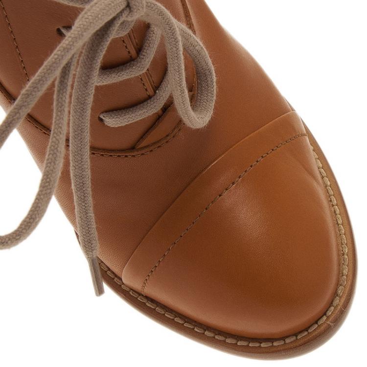 Pre Owned Chloe Beige Leather Oxford Ankle Boots Size 39