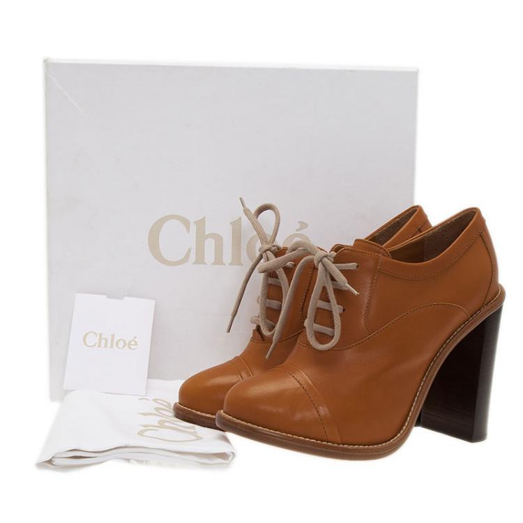 Pre Owned Chloe Beige Leather Oxford Ankle Boots Size 39