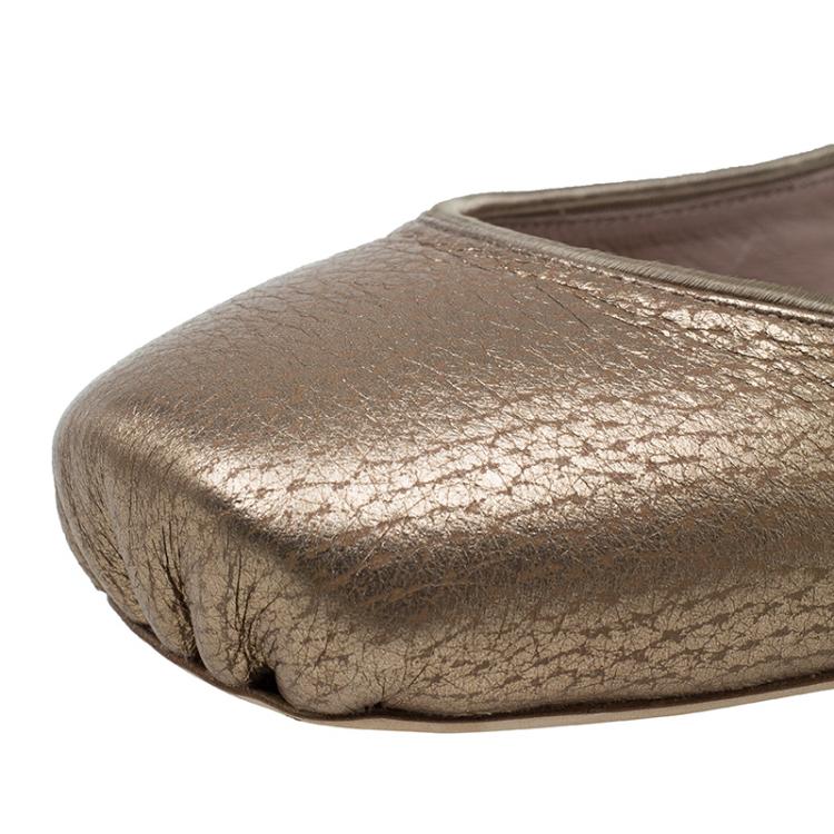 Pre Owned Chloe Bronze Leather Criss Cross Ballet Flats Size 40
