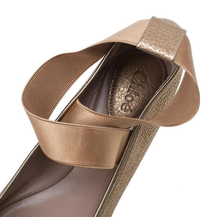 Pre Owned Chloe Bronze Leather Criss Cross Ballet Flats Size 40