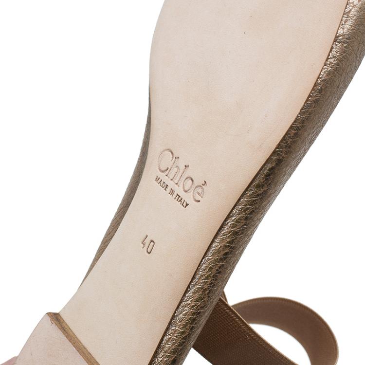 Pre Owned Chloe Bronze Leather Criss Cross Ballet Flats Size 40