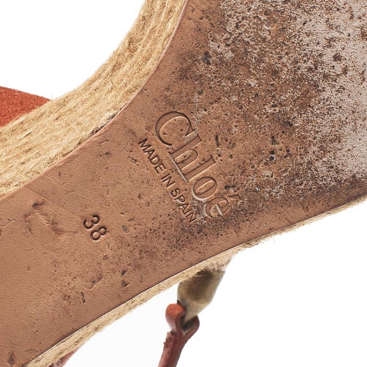 Pre Owned Chloe Tan Leather Rope Detail Espadrille Wedge Sandals Size 38