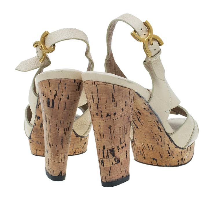 Pre Owned Chloe Cream Leather Renna Tan Platform Sandals Size 40