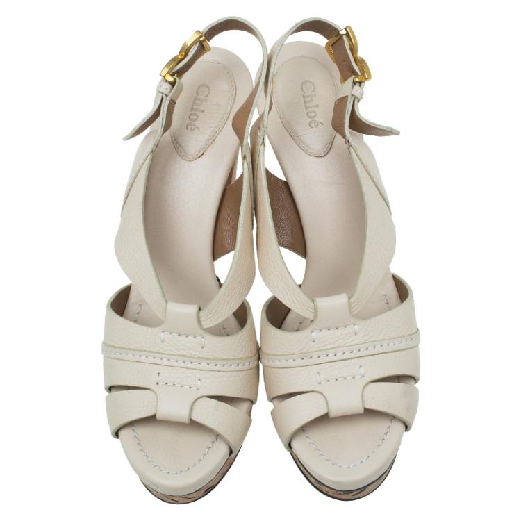 Pre Owned Chloe Cream Leather Renna Tan Platform Sandals Size 40
