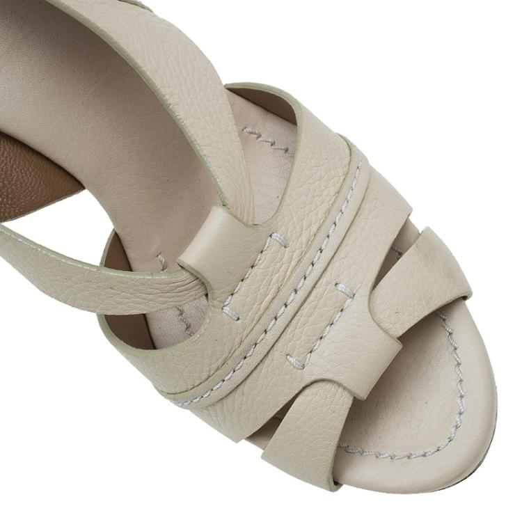 Pre Owned Chloe Cream Leather Renna Tan Platform Sandals Size 40