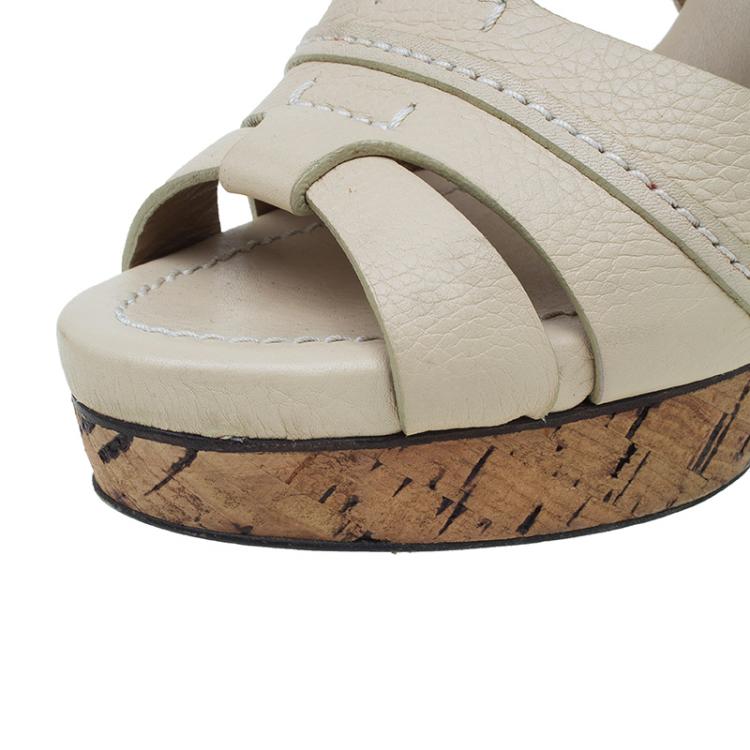 Pre Owned Chloe Cream Leather Renna Tan Platform Sandals Size 40