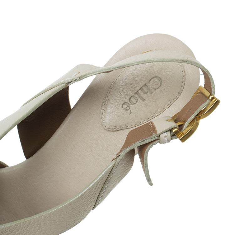 Pre Owned Chloe Cream Leather Renna Tan Platform Sandals Size 40