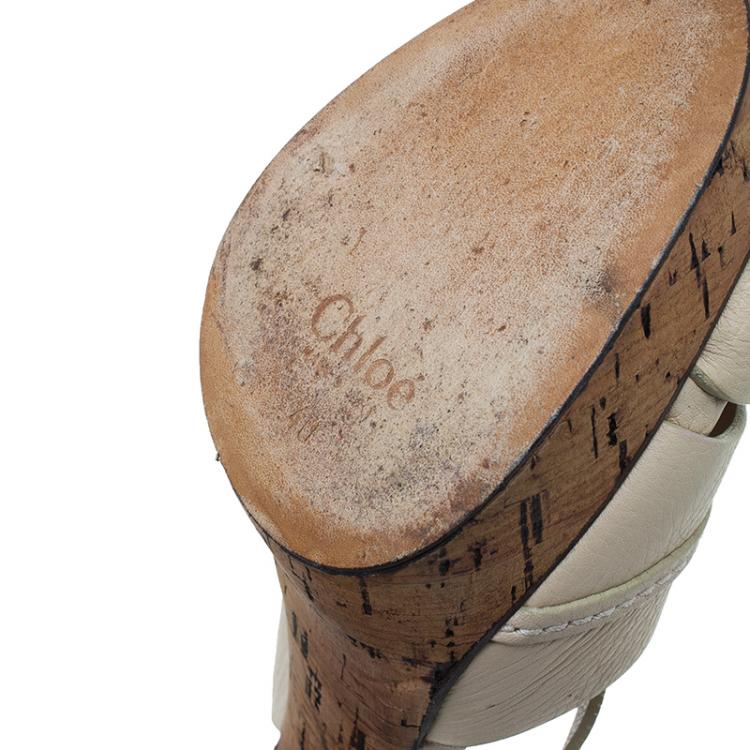 Pre Owned Chloe Cream Leather Renna Tan Platform Sandals Size 40