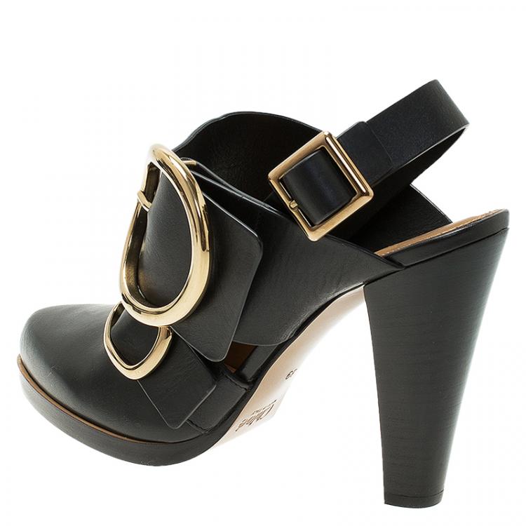 Pre Owned Chloe Black Leather Buckle Detail Slingback Sandals Size 39