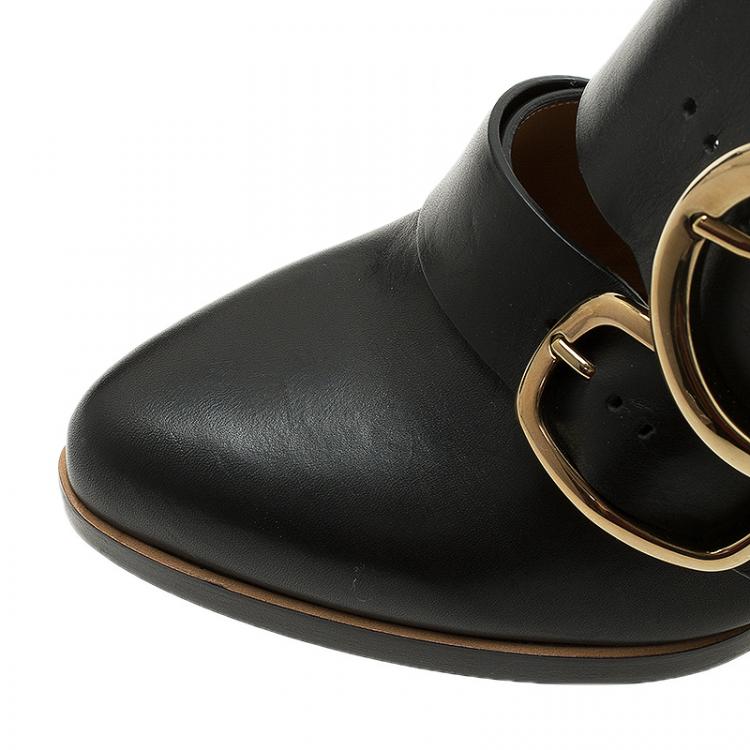 Pre Owned Chloe Black Leather Buckle Detail Slingback Sandals Size 39