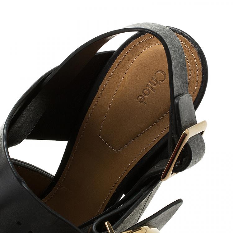 Pre Owned Chloe Black Leather Buckle Detail Slingback Sandals Size 39