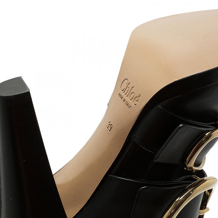 Pre Owned Chloe Black Leather Buckle Detail Slingback Sandals Size 39