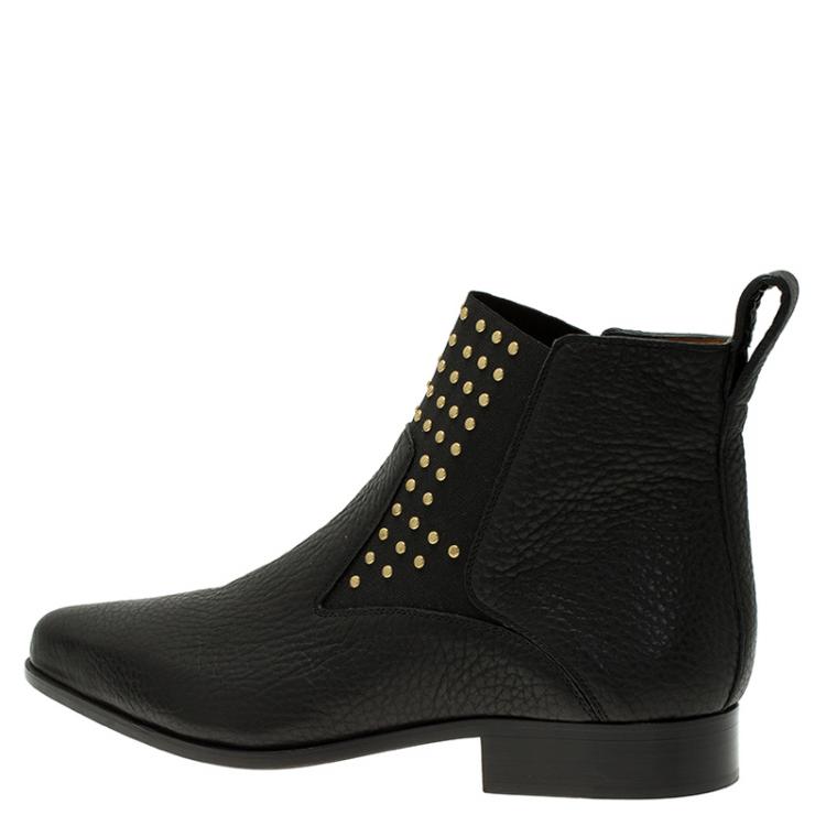 Pre Owned Chloe Black Leather Studded Boots Size 40 